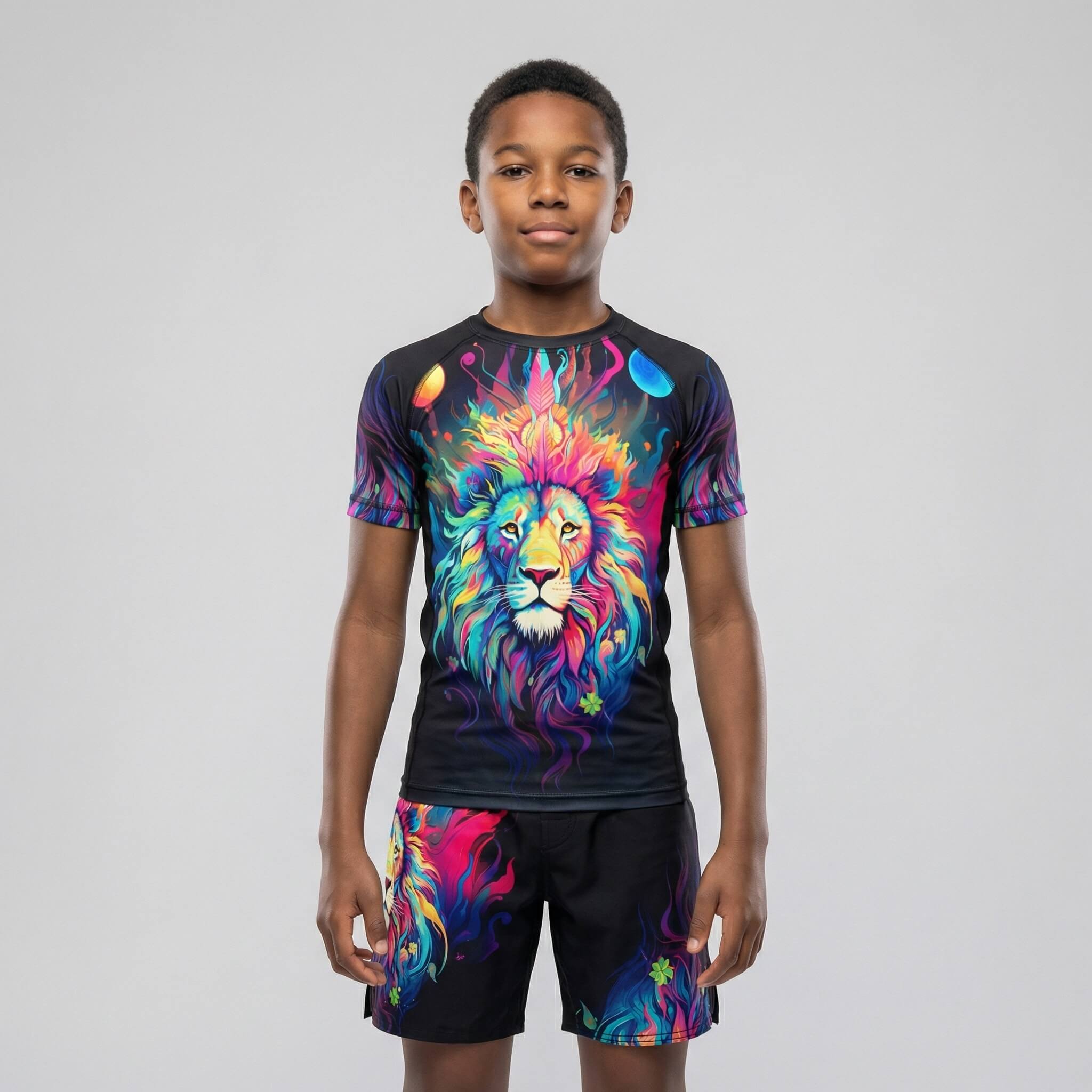 Kids' Mystical Rainbow Lion fight shorts for BJJ and MMA