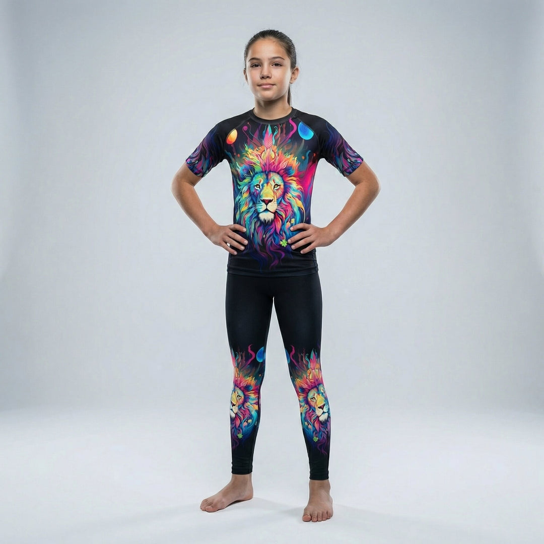 Mystical Rainbow Lion spats for kids' BJJ and MMA