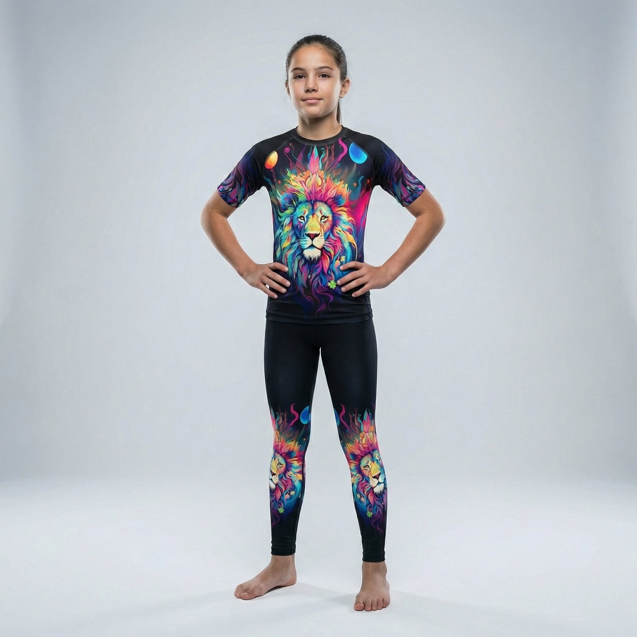 Mystical Rainbow Lion spats for kids' BJJ and MMA