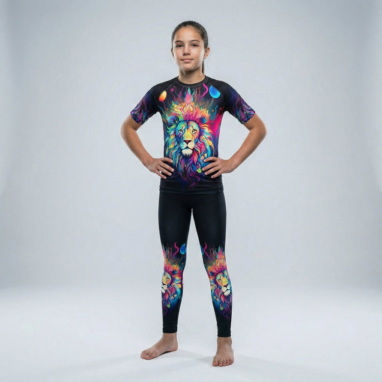 Mystical Rainbow Lion spats for kids' BJJ and MMA