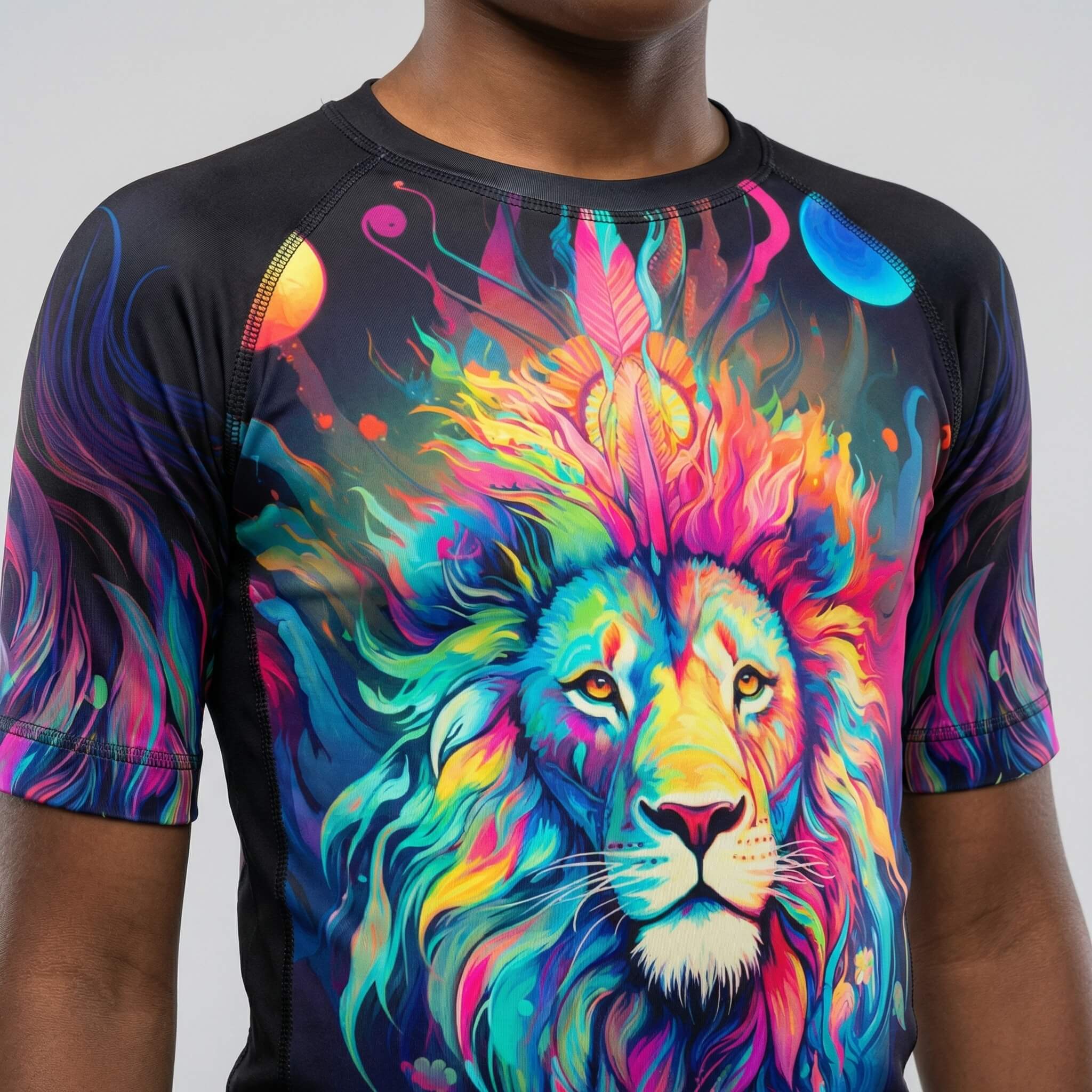 Kids' Mystical Rainbow Lion short sleeve rash guard for BJJ and MMA