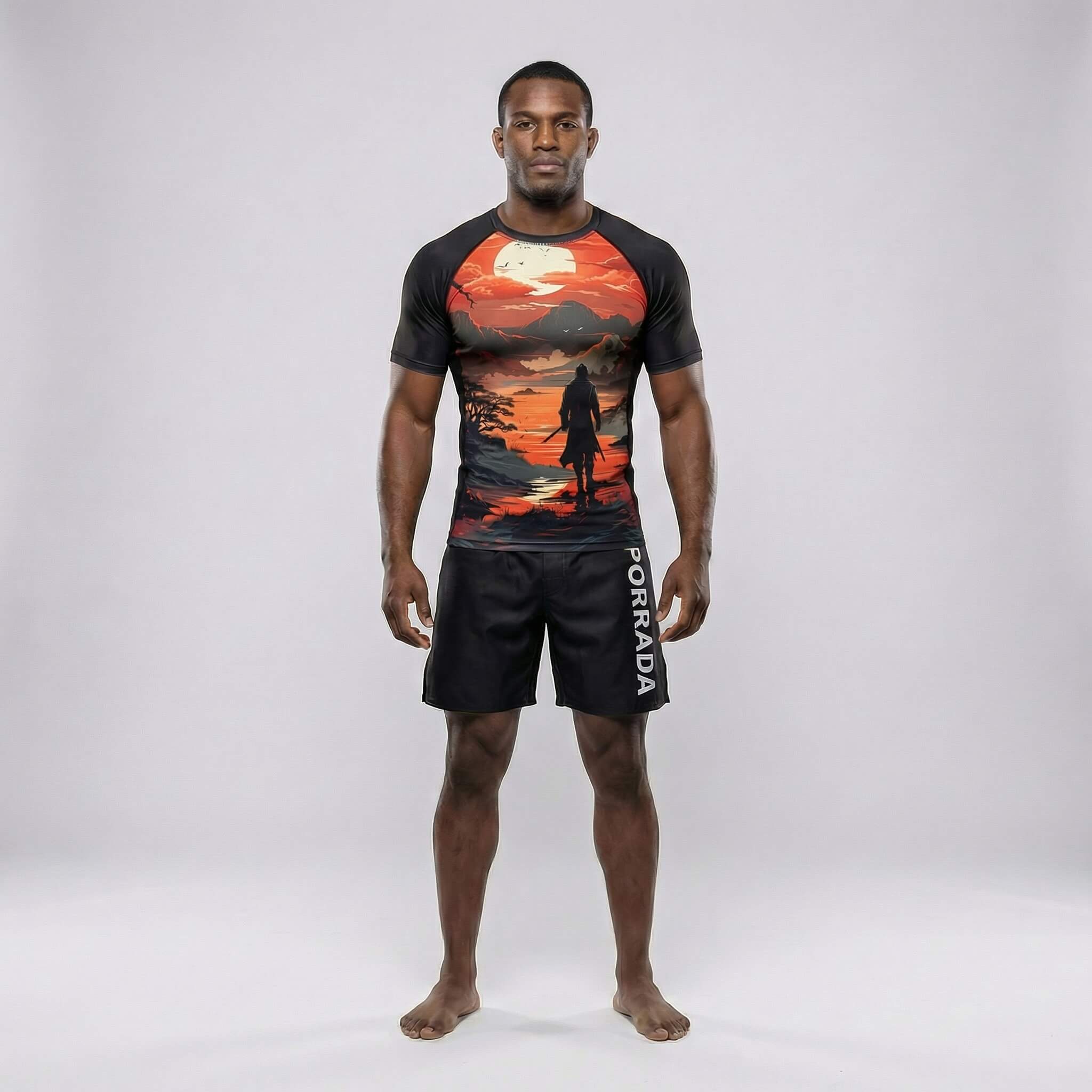 No-gi short sleeve rash guard featuring The Lost Warrior artwork for BJJ and MMA