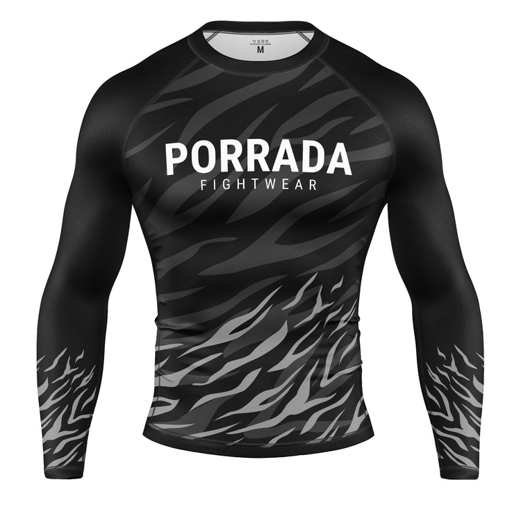 Black belt competition ranked long-sleeve rash guard for BJJ and MMA