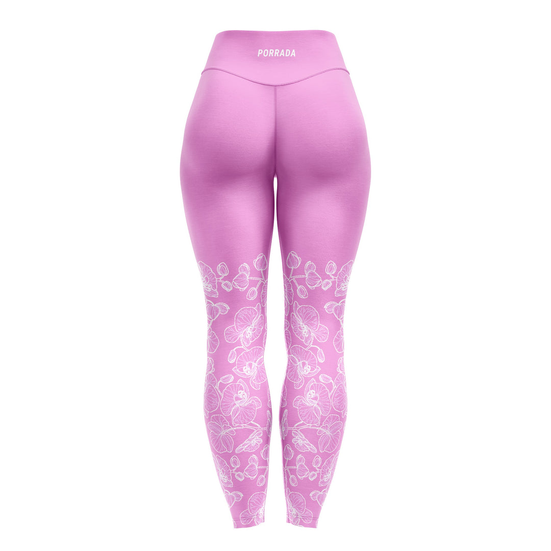 Back of the pink floral women's leggings for BJJ and MMA