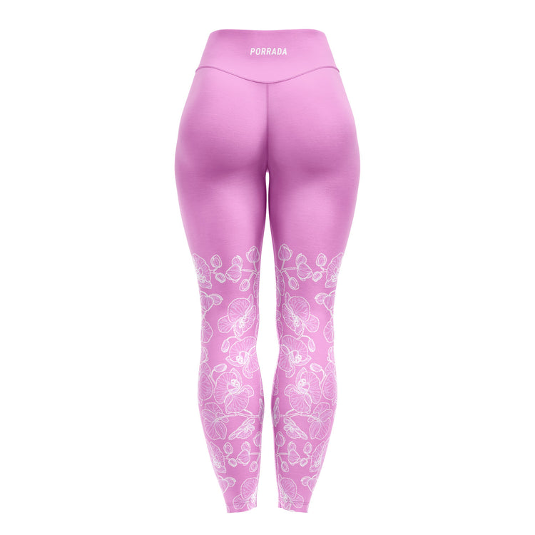 Back of the pink floral women's leggings for BJJ and MMA