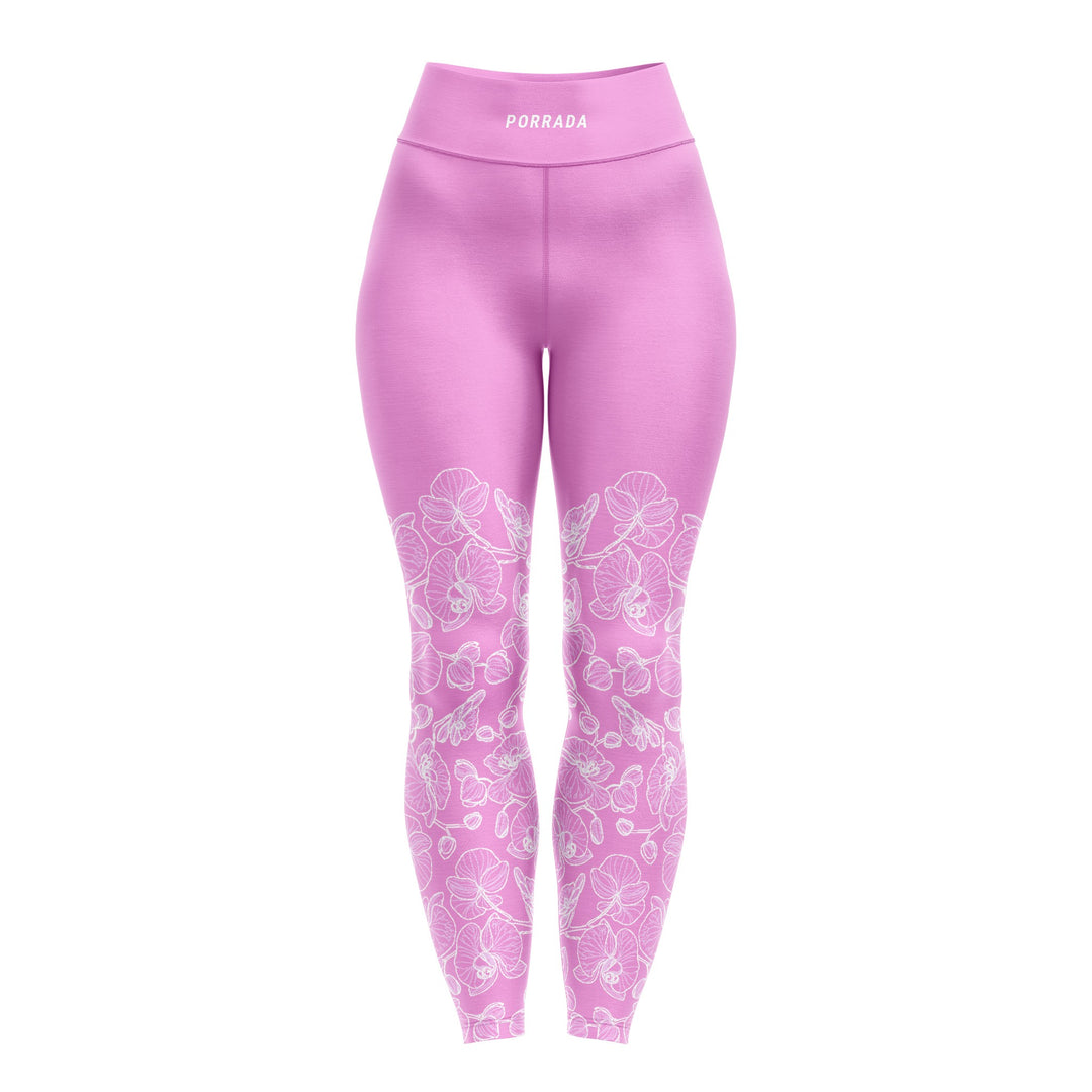 Front of the pink floral women's leggings for BJJ and MMA