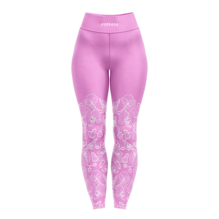 Front of the pink floral women's leggings for BJJ and MMA