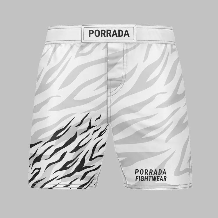 Zebra-patterned fight shorts for BJJ and MMA 
