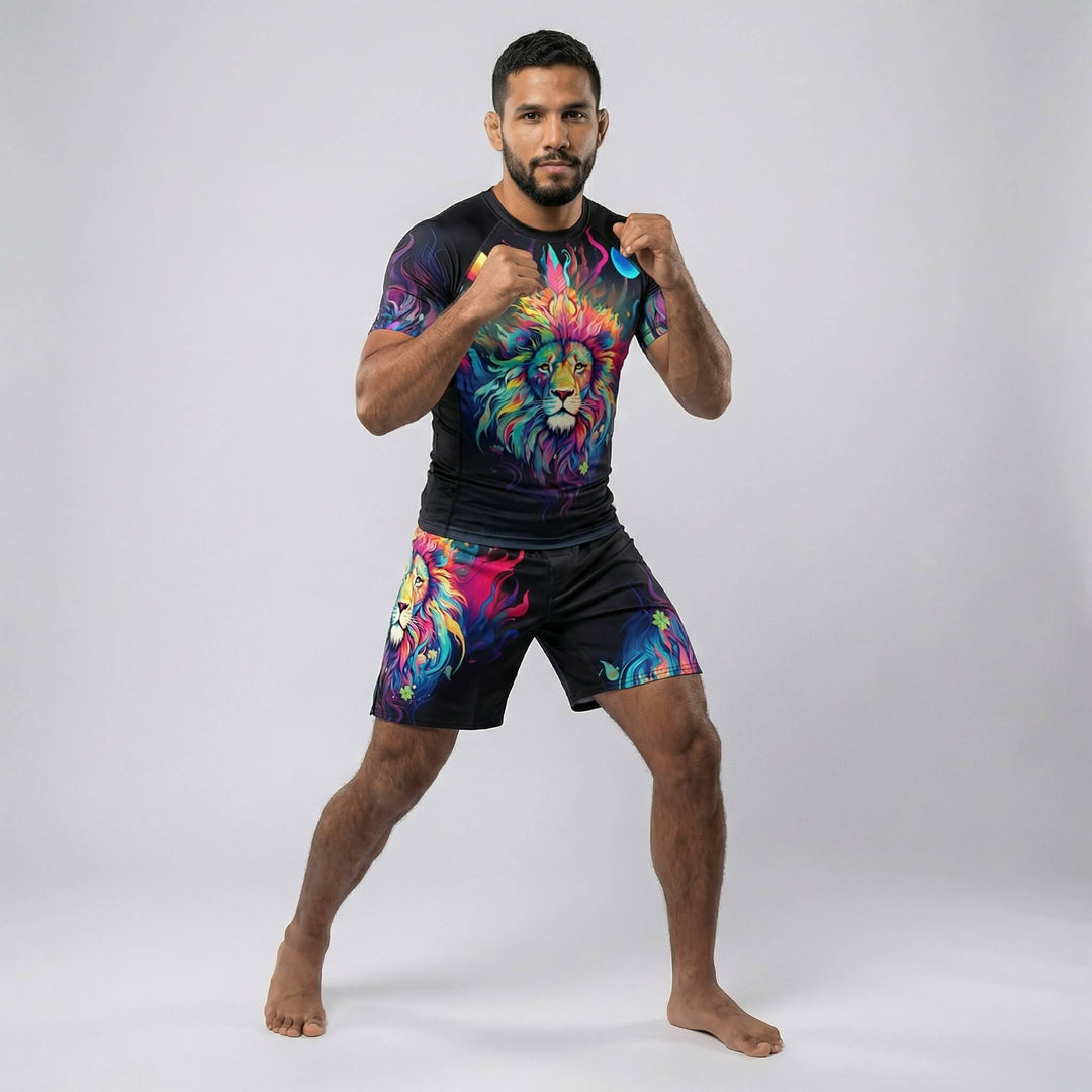 Men’s grappling fight shorts with mystical lion design