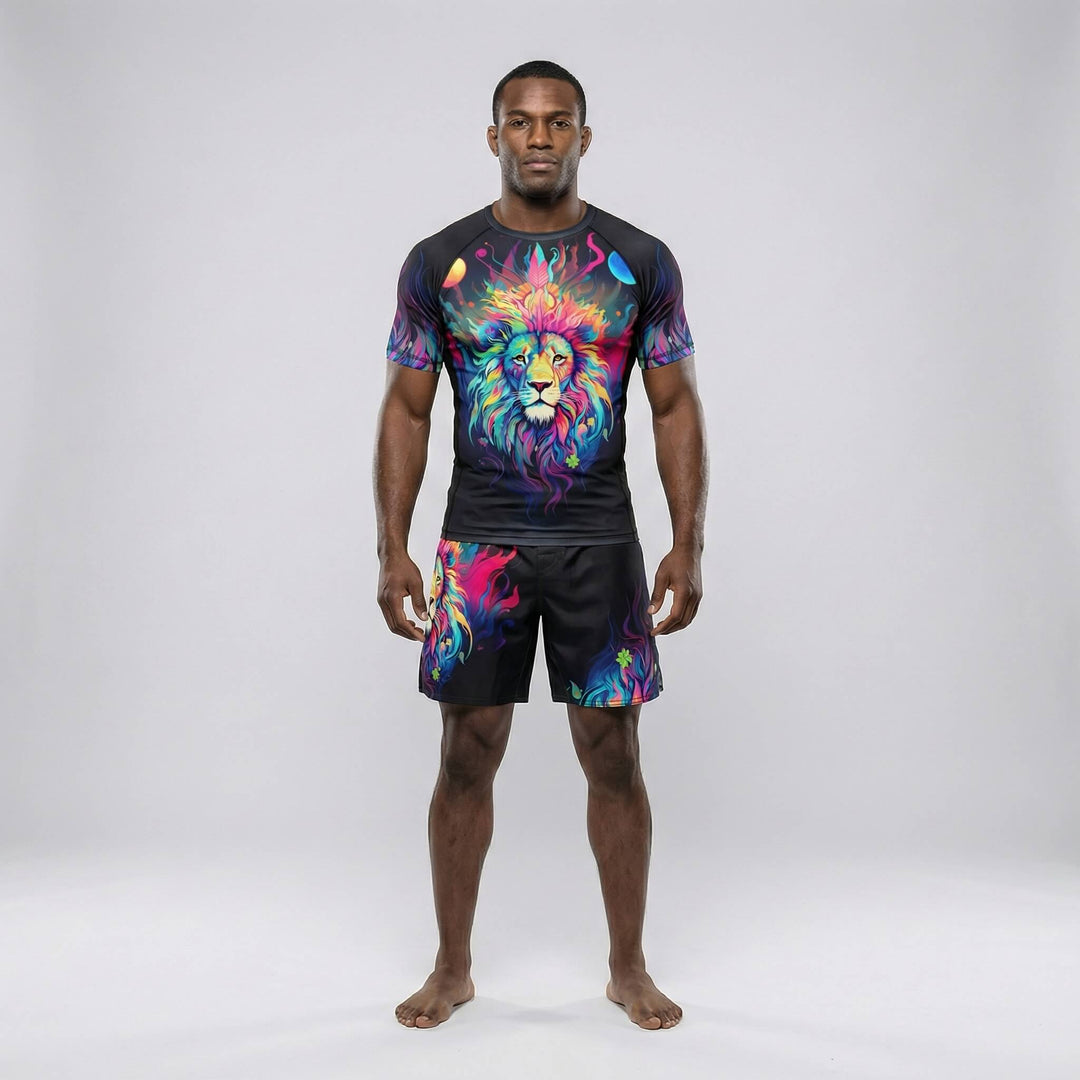 Front view of Mystical Lion short sleeve rash guard