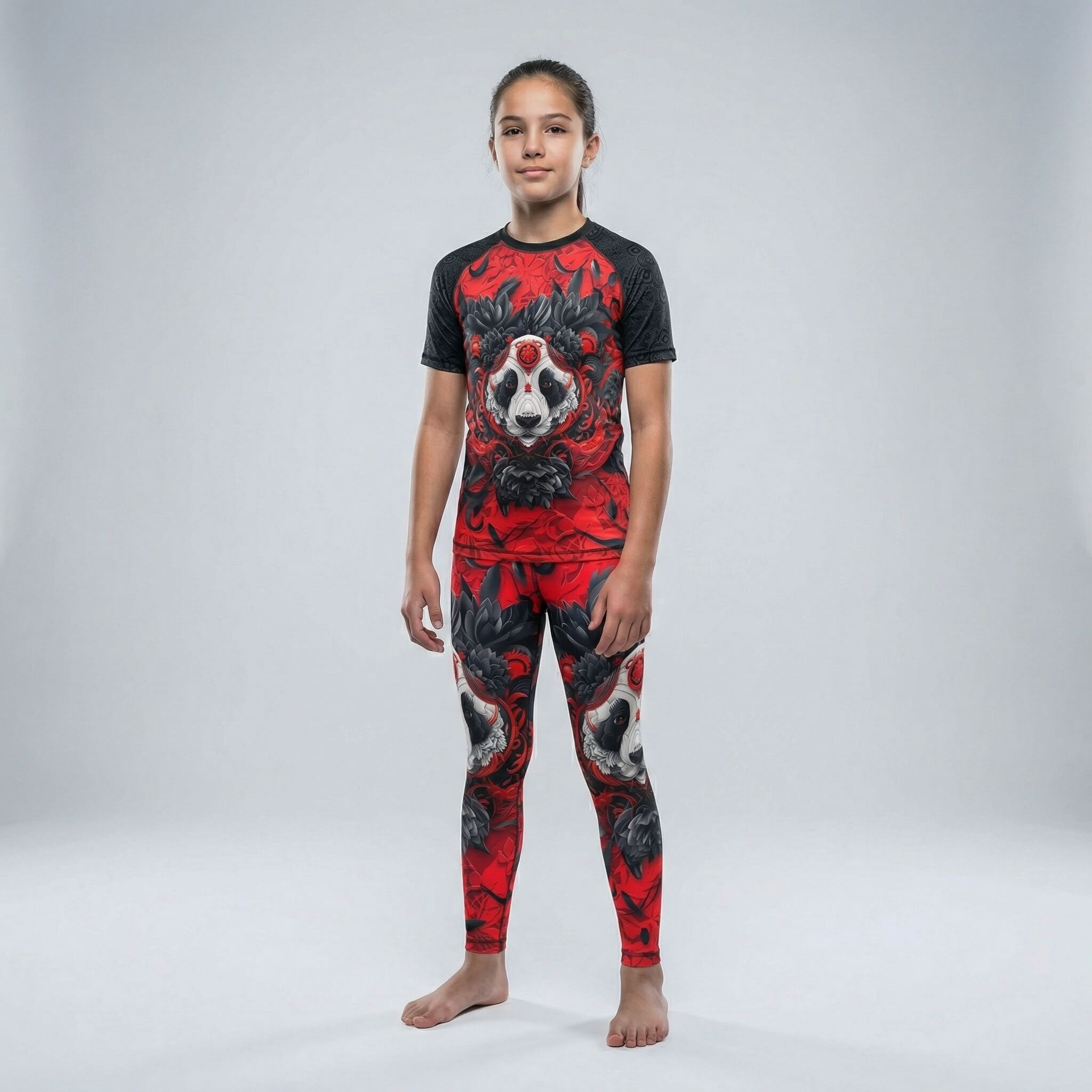 Kids' Lotus Panda red BJJ and MMA spats