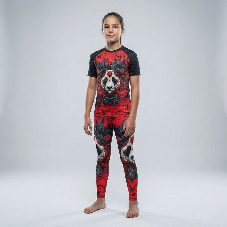 Kids' Lotus Panda red BJJ and MMA spats