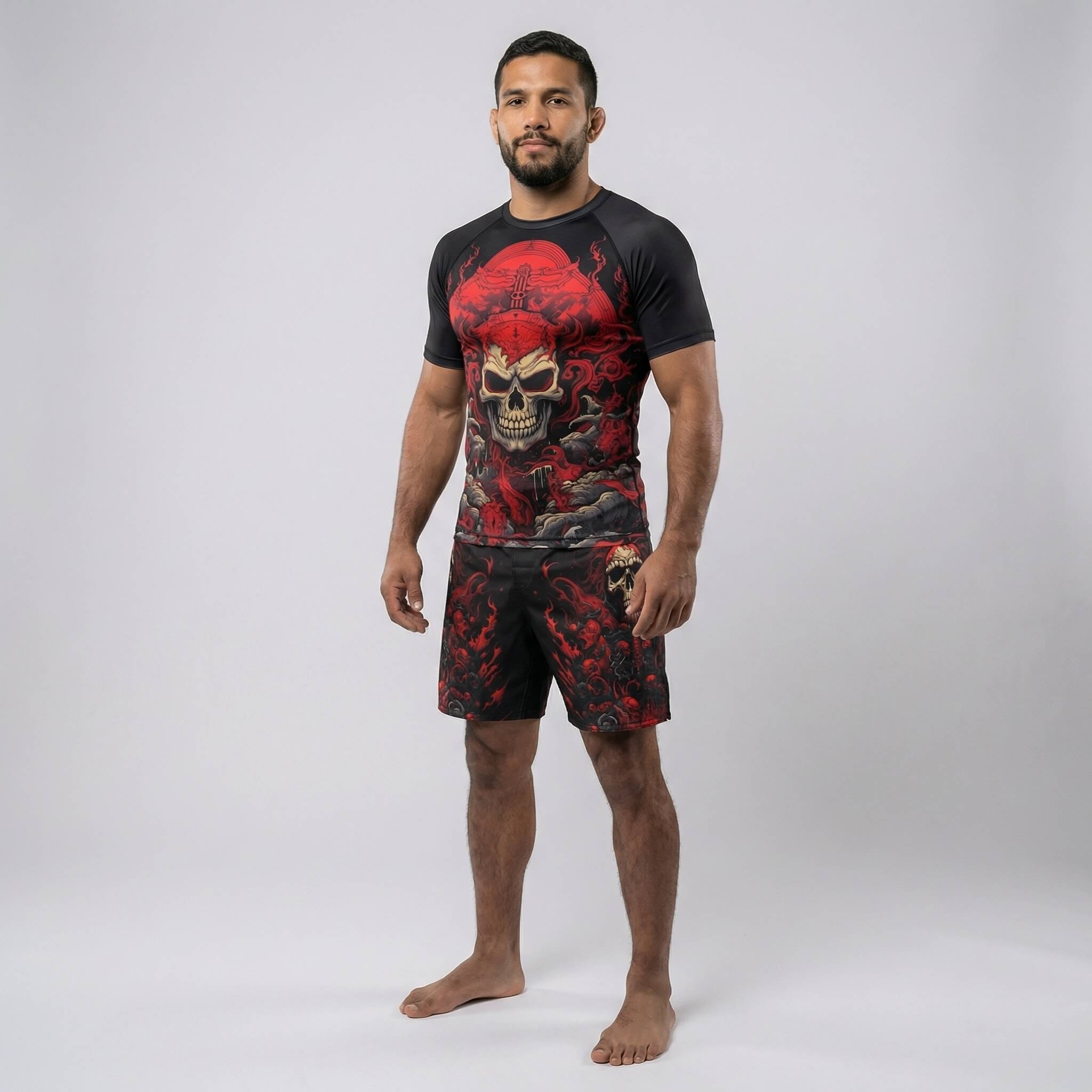 Shinigami Red Skull MMA rash guard for men athletes