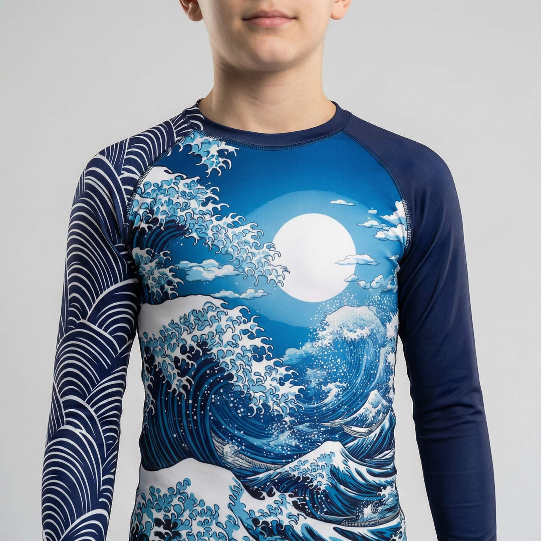 Kids' Great Wave Mizu long sleeve rash guard for BJJ and MMA