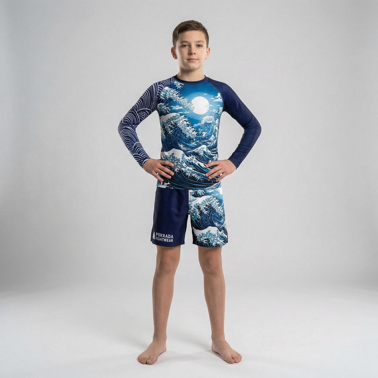 Kids' Great Wave Mizu fight shorts for grappling and MMA
