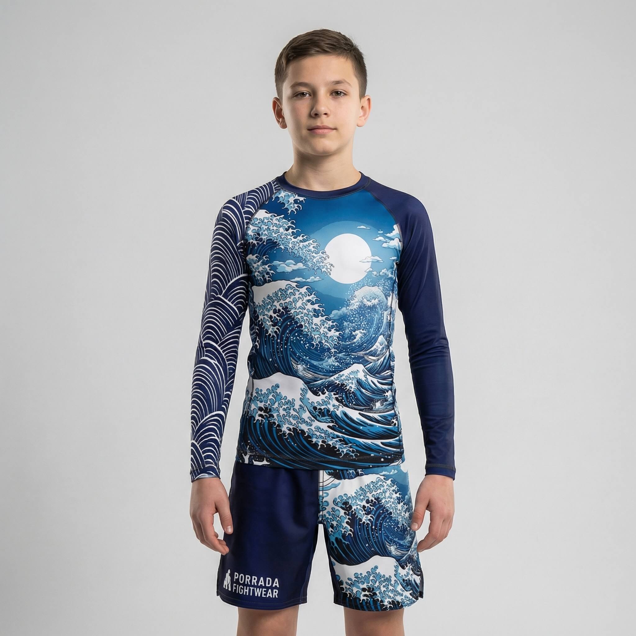Kids' Great Wave Mizu fight shorts for BJJ and MMA