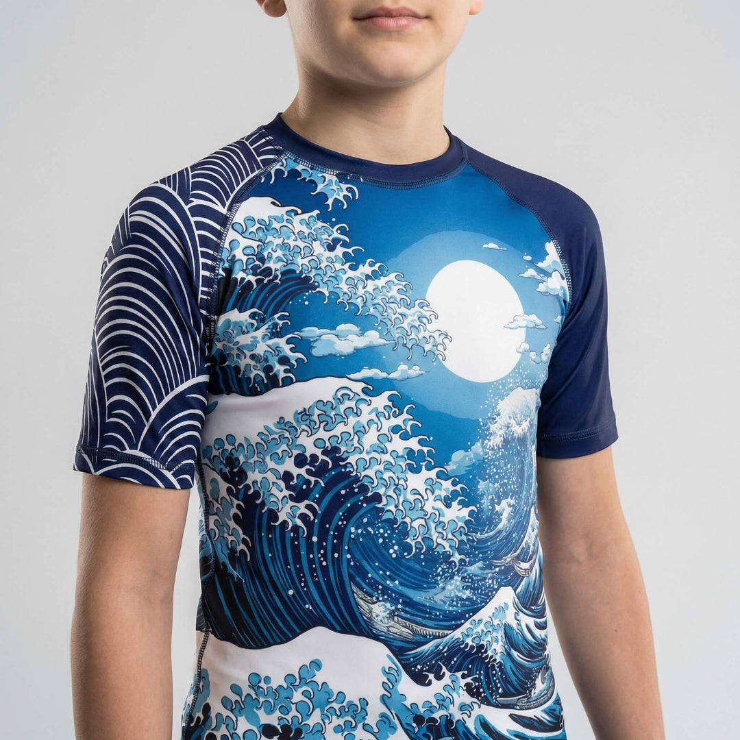 Kids' Great Wave Mizu short sleeve rash guard for BJJ and MMA