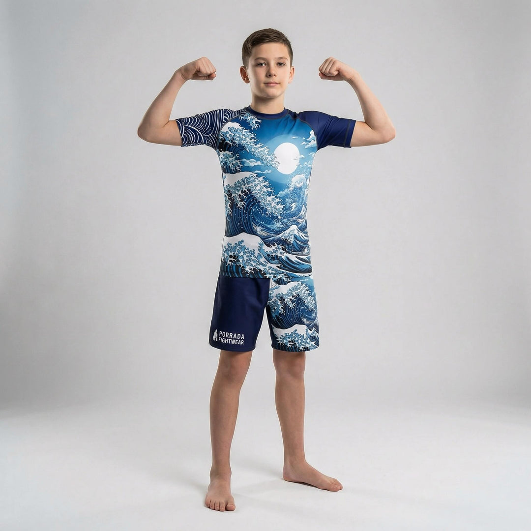 Great Wave Mizu fight shorts for kids' BJJ and MMA training