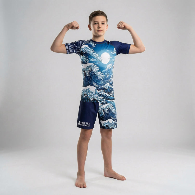 Great Wave Mizu fight shorts for kids' BJJ and MMA training