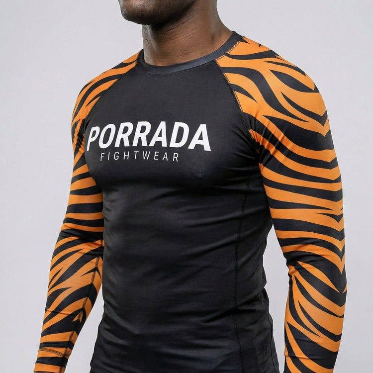 Tiger print rash guard for BJJ and MMA