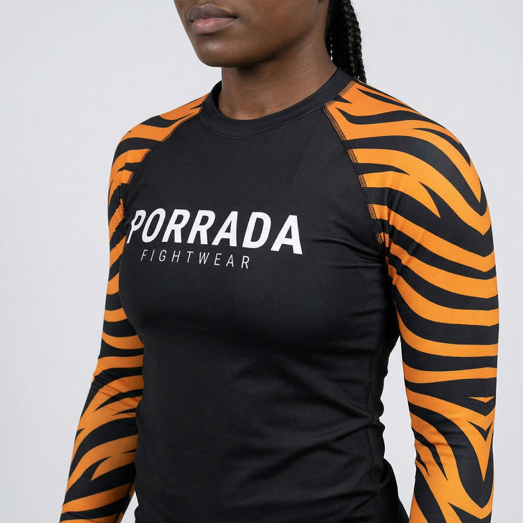 Tiger women’s rash guard for BJJ and MMA
