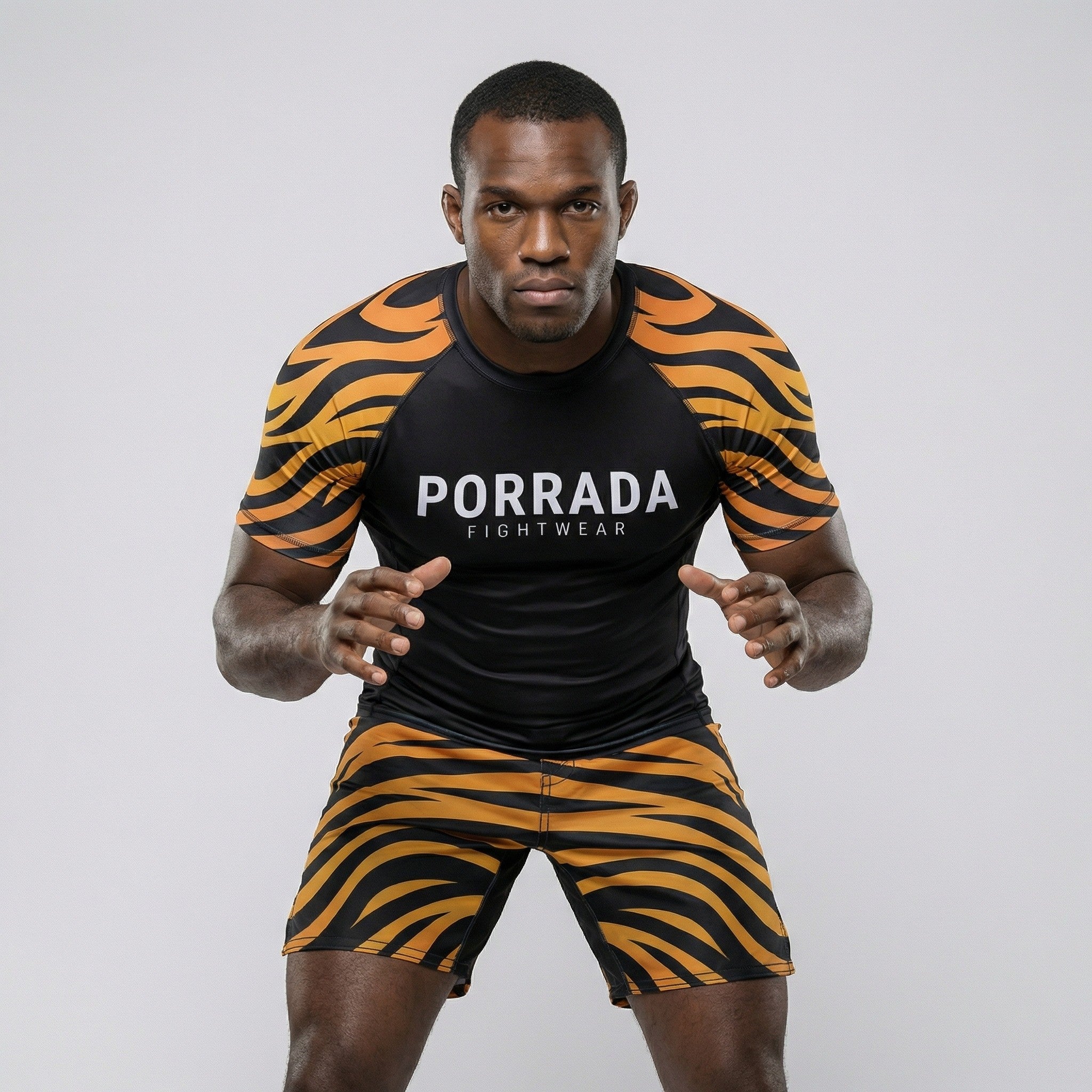 Tiger short-sleeve rash guard designed for BJJ and MMA training