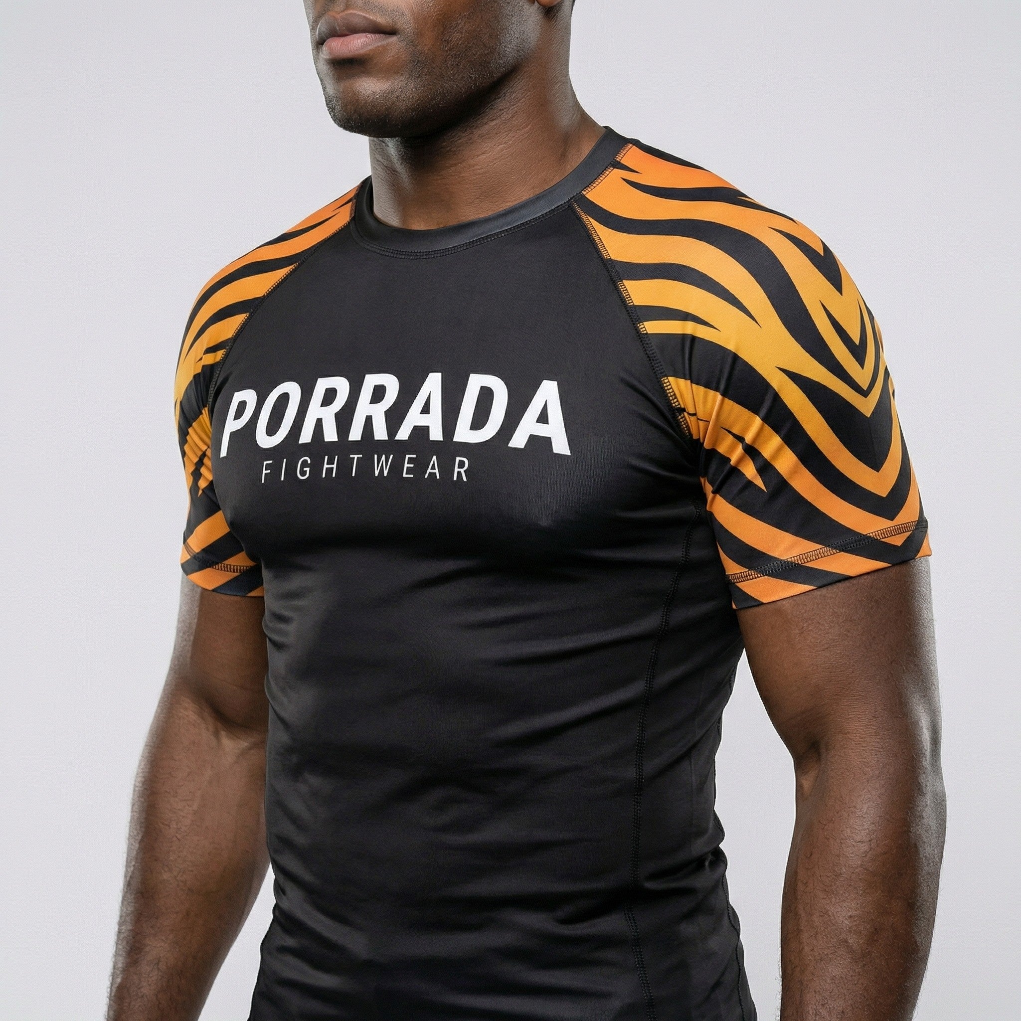 Tiger short-sleeve rash guard designed for BJJ and MMA