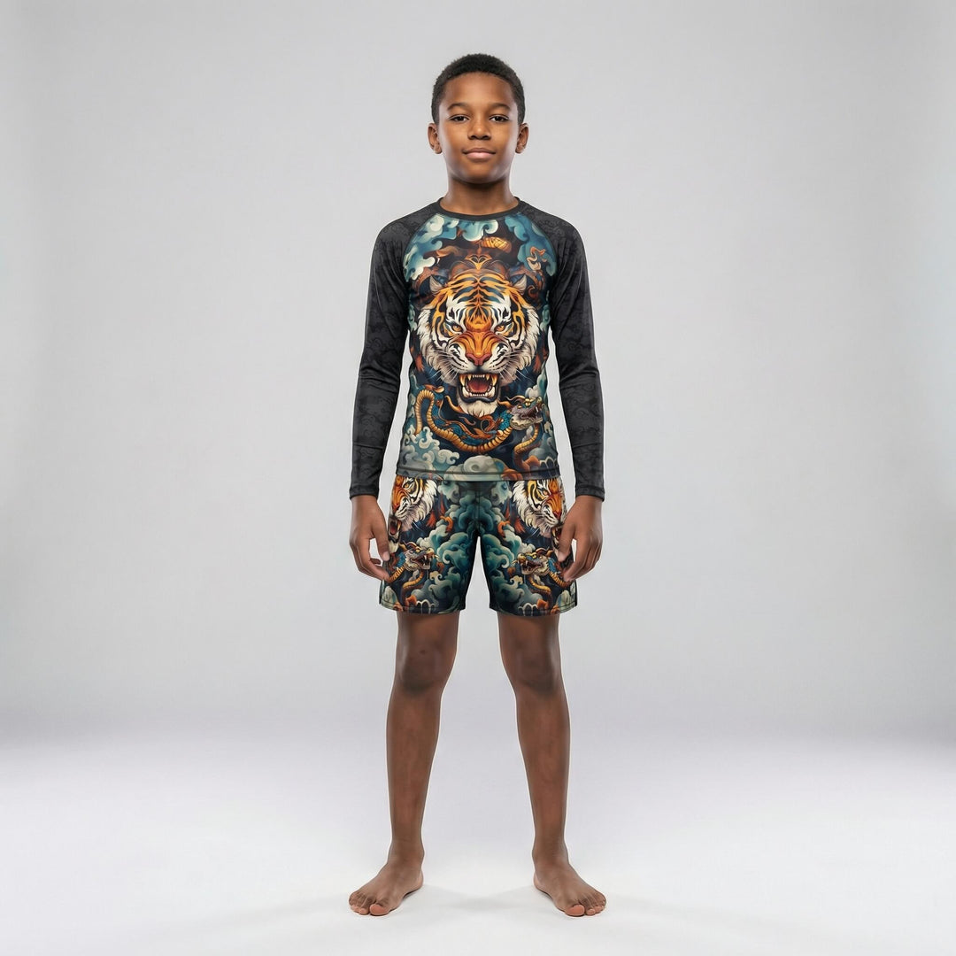 Tiger Spirit kids' long sleeve rash guard for BJJ and MMA