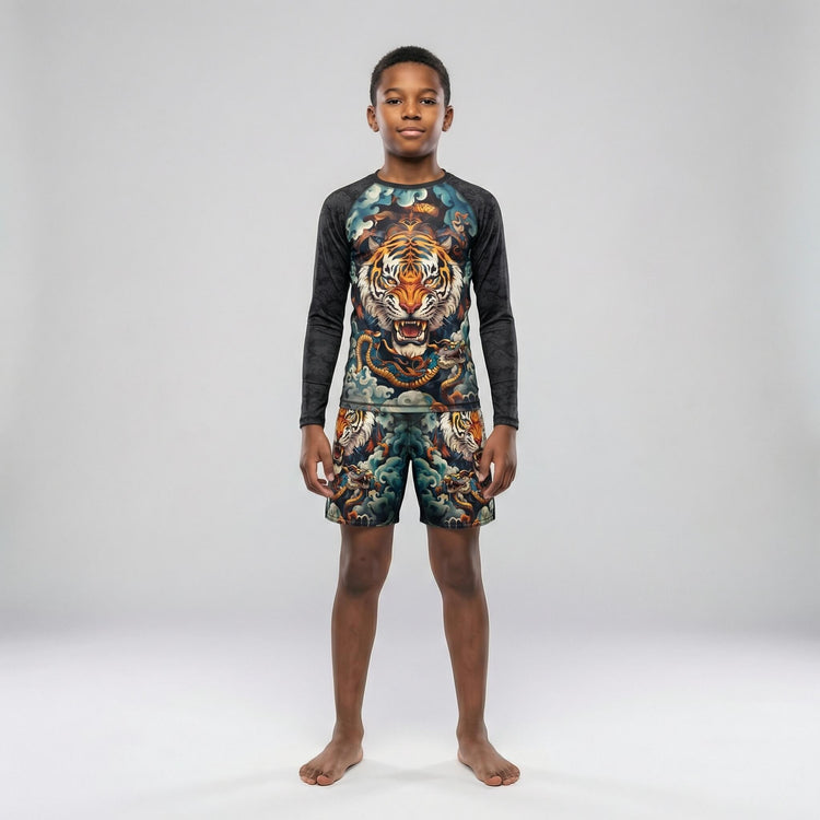 Tiger Spirit kids' long sleeve rash guard for BJJ and MMA