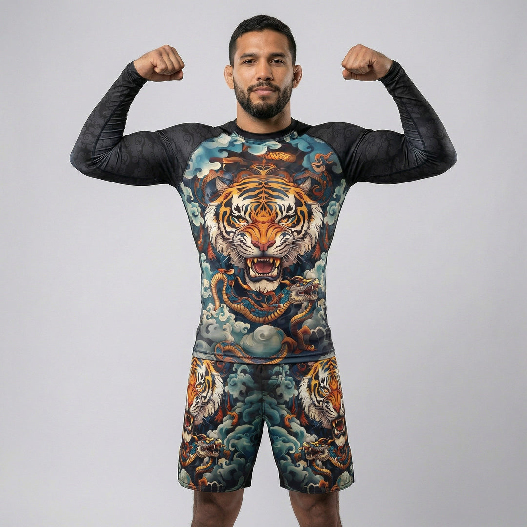 Tiger Spirit performance long-sleeve rash guard for BJJ and MMA