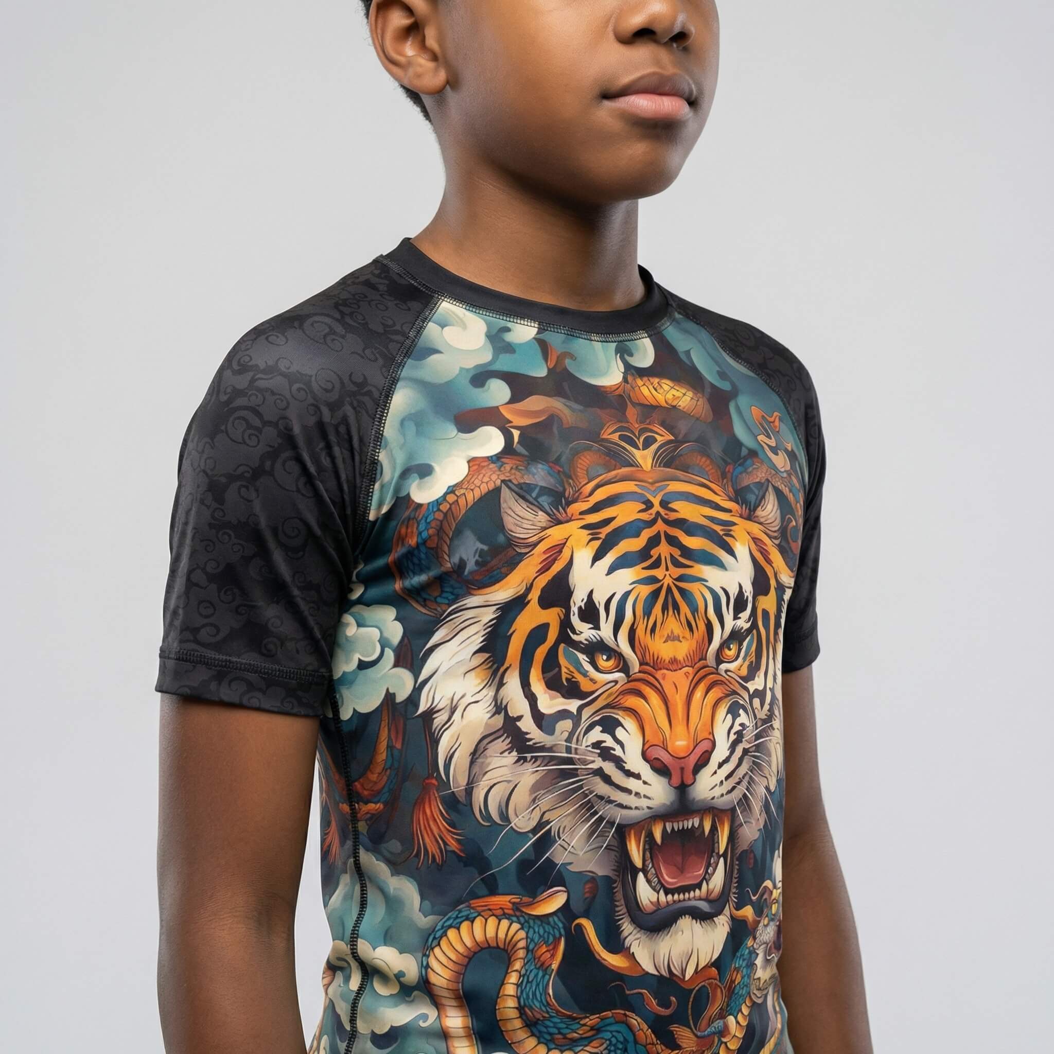 Kids' Tiger Spirit short sleeve rash guard for BJJ and MMA