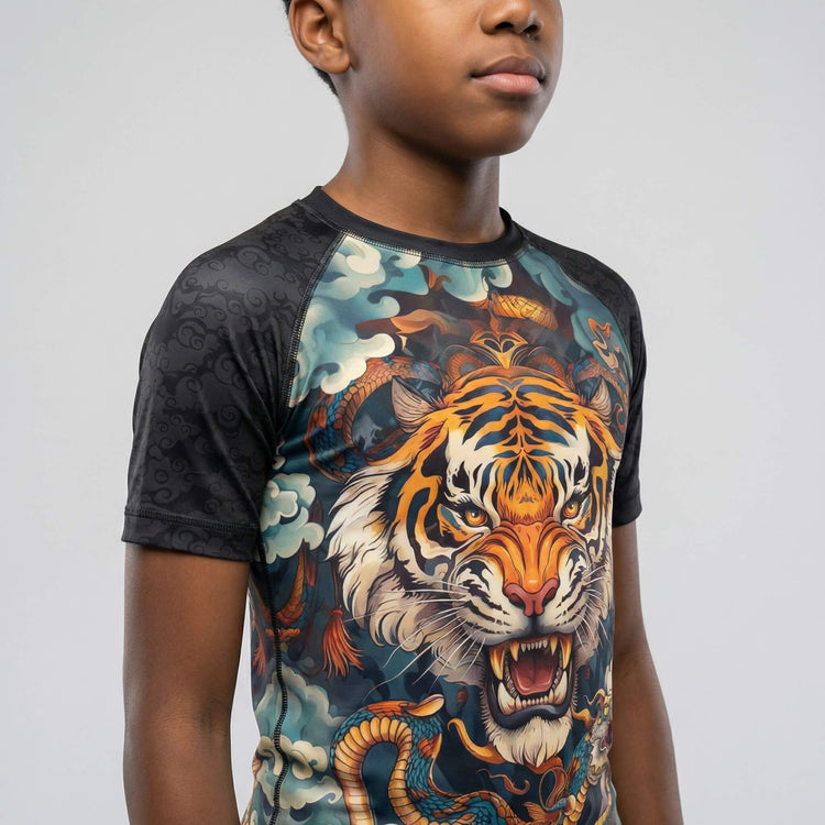 Kids' Tiger Spirit short sleeve rash guard for BJJ and MMA