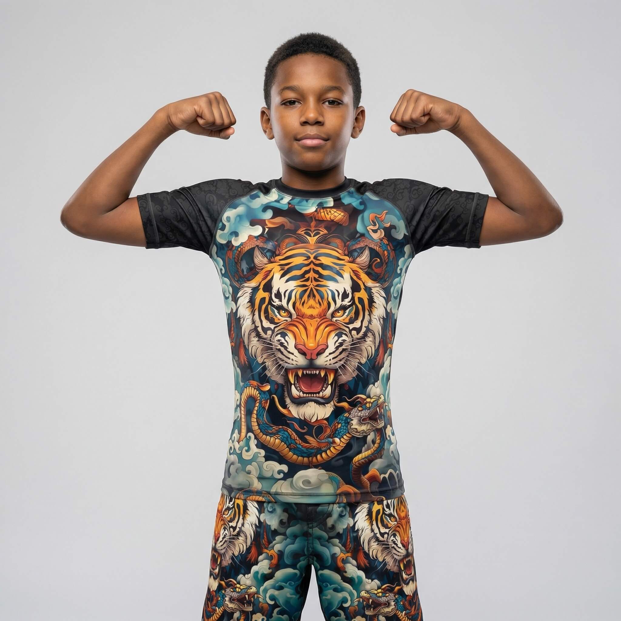 Kids' Tiger Spirit BJJ and MMA short sleeve rash guard