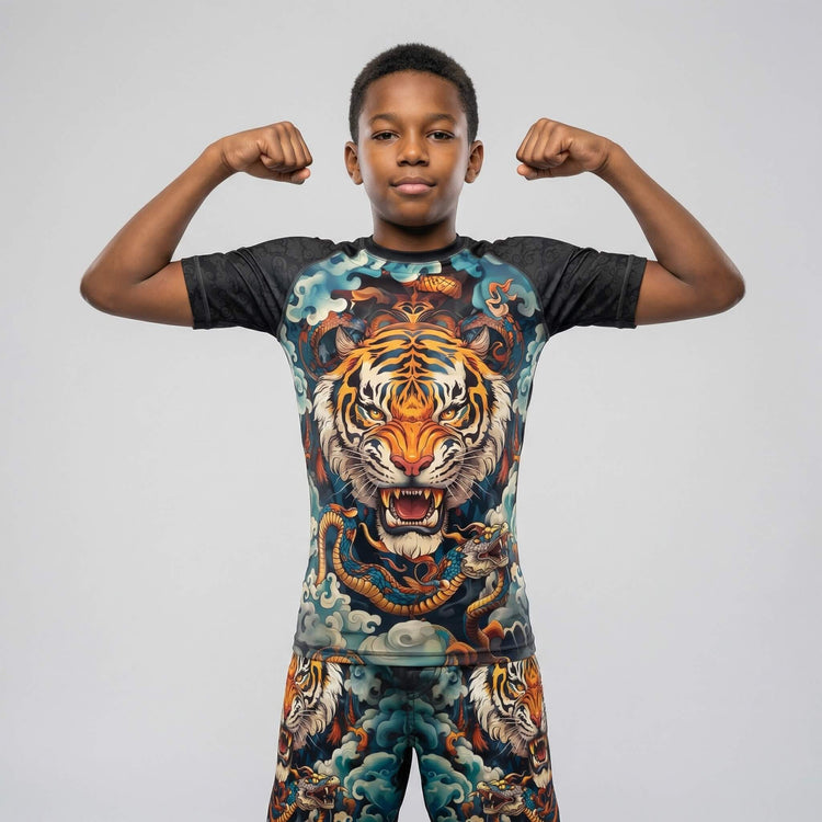 Kids' Tiger Spirit BJJ and MMA short sleeve rash guard