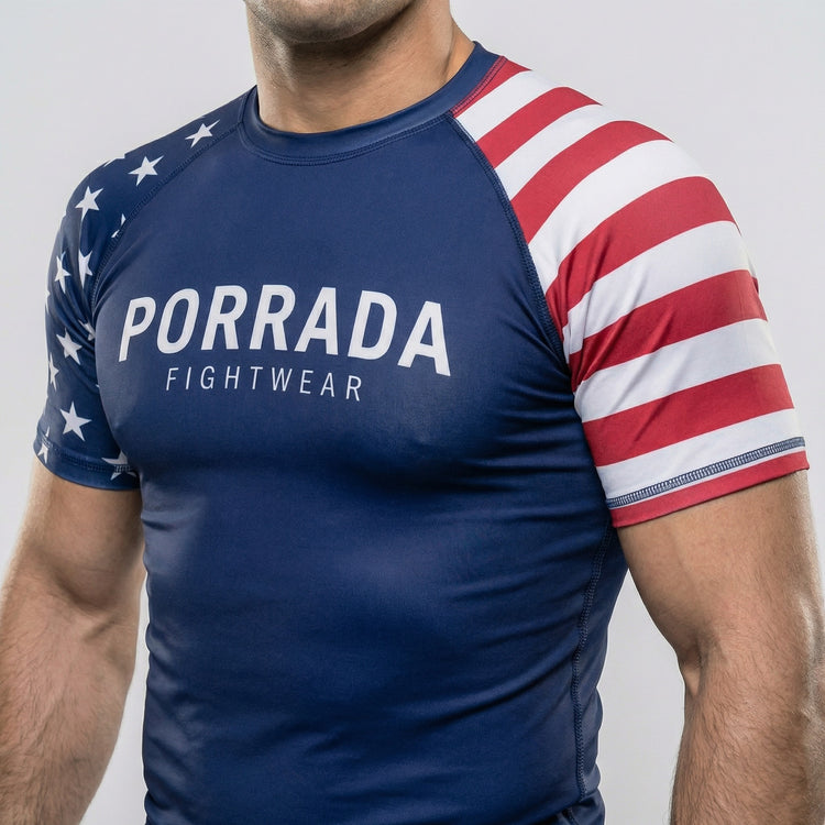 USA Patriot short-sleeve rash guard for BJJ and MMA