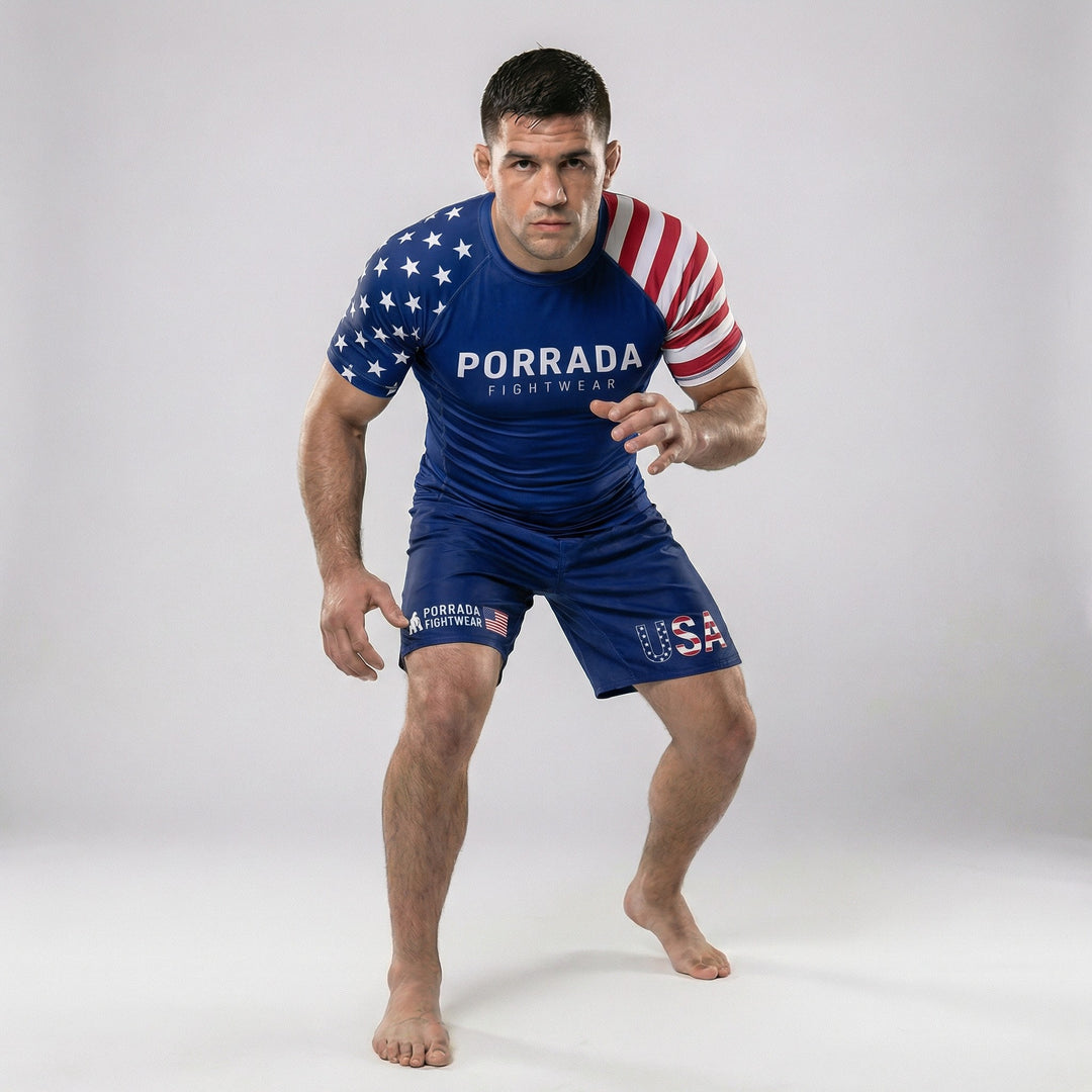USA Patriot rash guard, short sleeves, built for MMA and BJJ
