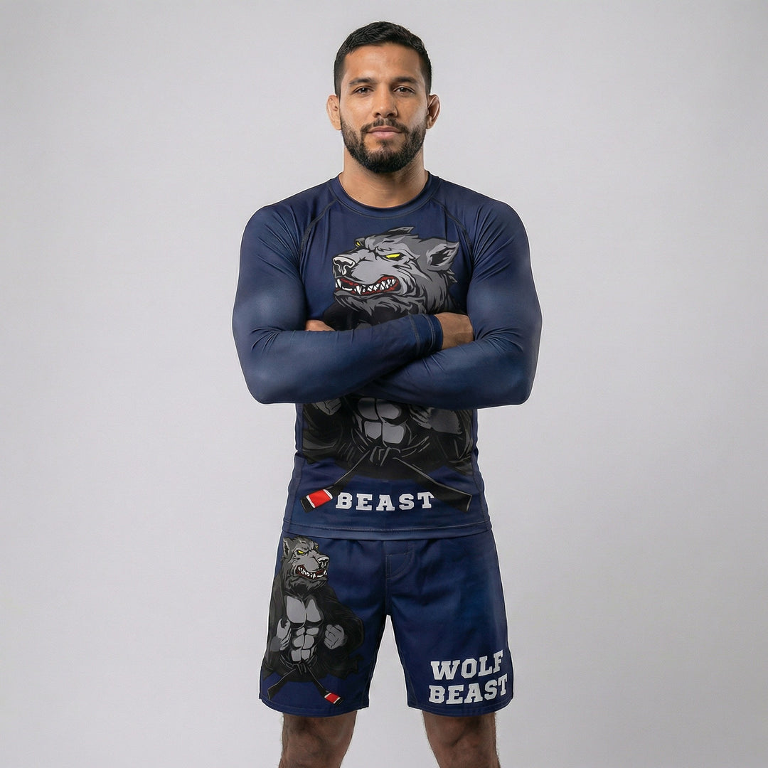 MMA fight shorts featuring Wolf Beast design